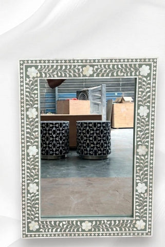 Custom Timber Inlay & MOP Inlay Mirror Sage Green