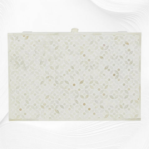 White Bone Inlay 3 Drawer Bedside Geometric