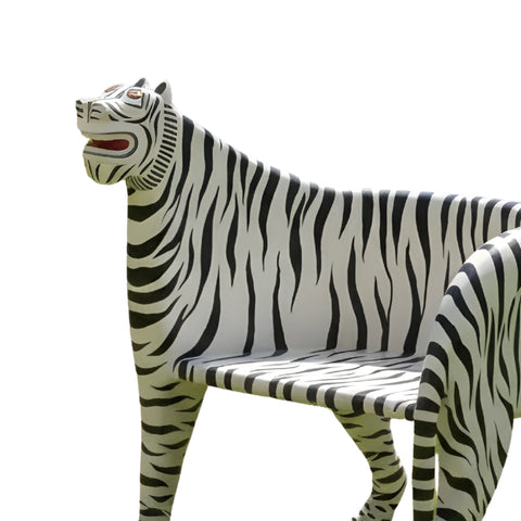 Handcrafted Wooden Tiger Chair White