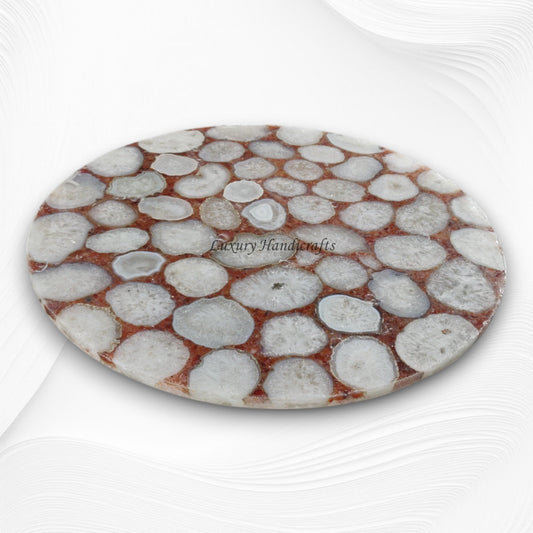 White Agate Table Top Round Red Crystal 3