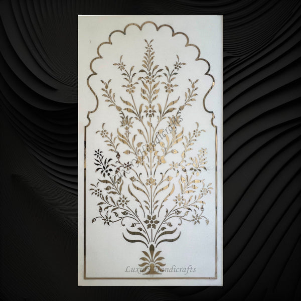 White Marble Brass Inlay Wall Panel Floral 2
