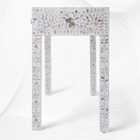 White Mother Of Pearl Inlay Floral 3 Drawer Console Table 3
