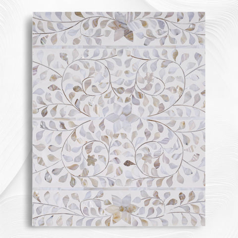 White Mother Of Pearl Inlay Floral 3 Drawer Console Table 2