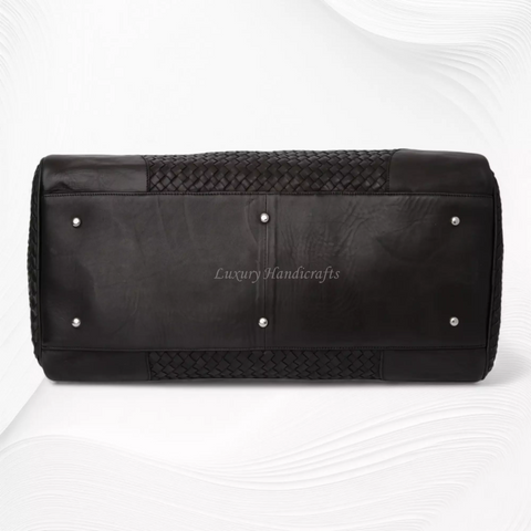 Abra Woven Leather Duffel Bag Black