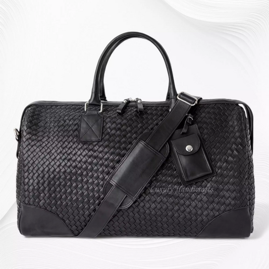 Abra Woven Leather Duffel Bag Black