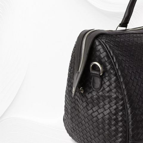 Abra Woven Leather Duffel Bag Black