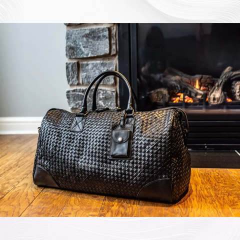 Abra Woven Leather Duffel Bag Black
