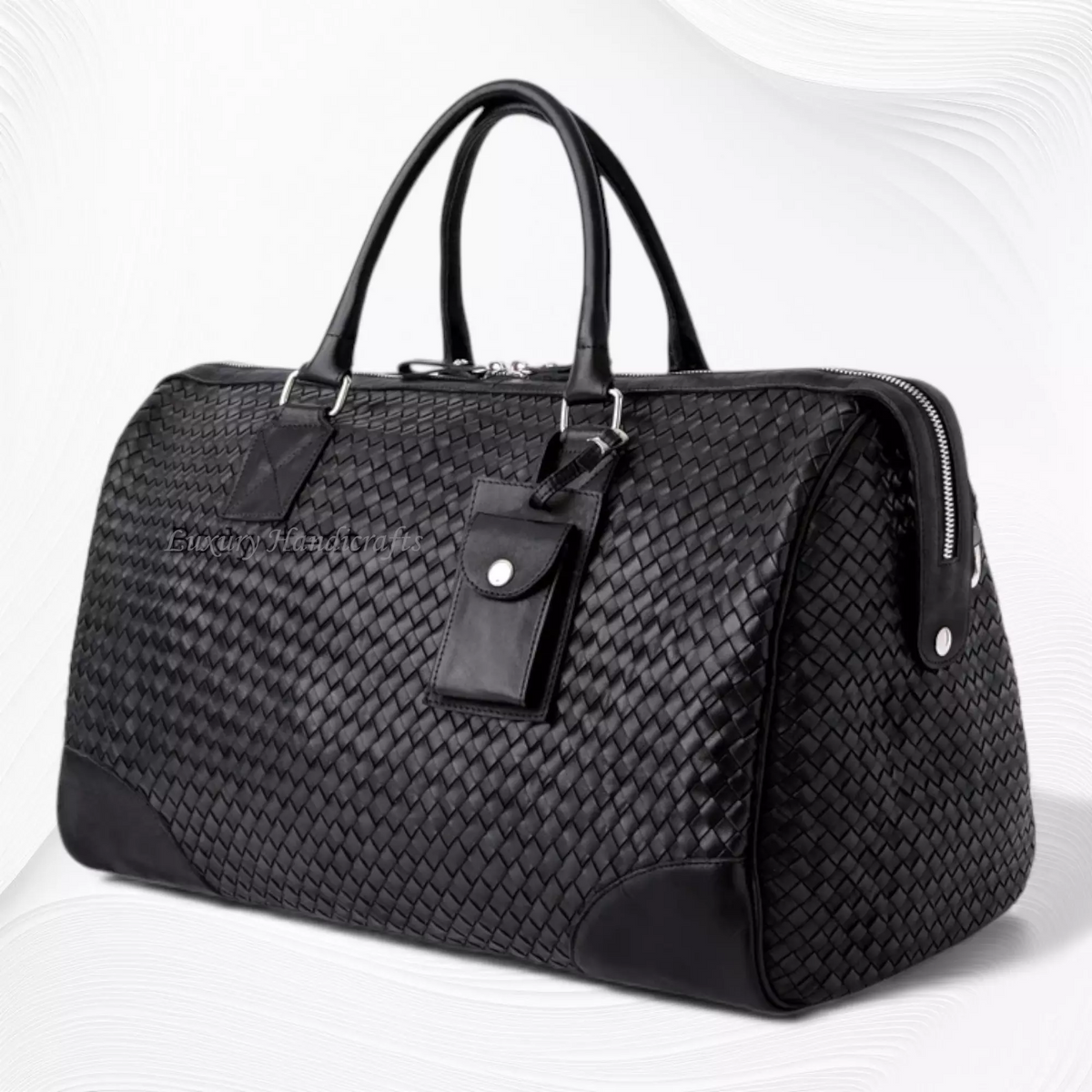 Abra Woven Leather Duffel Bag Black