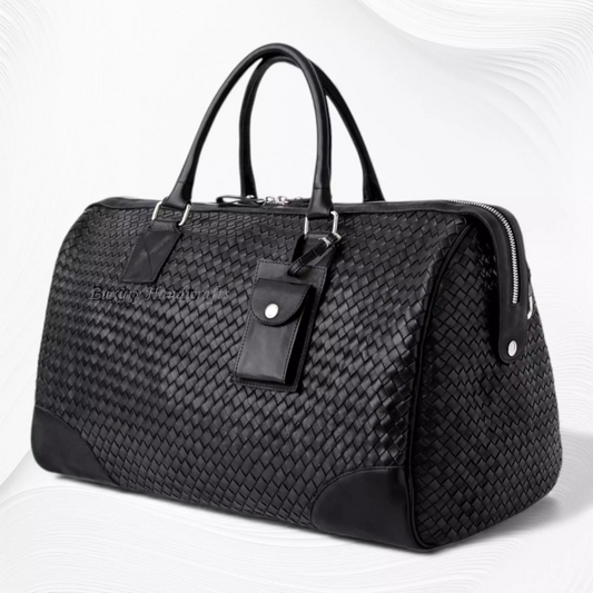 Abra Woven Leather Duffel Bag Black