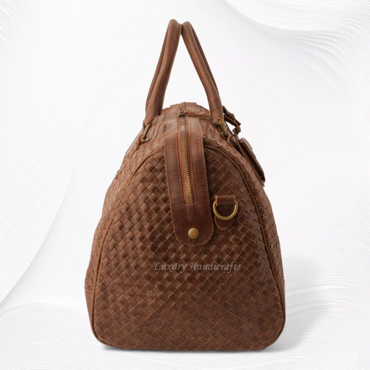 Abra Woven Leather Duffel Bag Brown