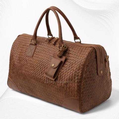 Abra Woven Leather Duffel Bag Brown