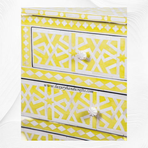 Abstract Bone Inlay Chest of 4 Drawers Yellow