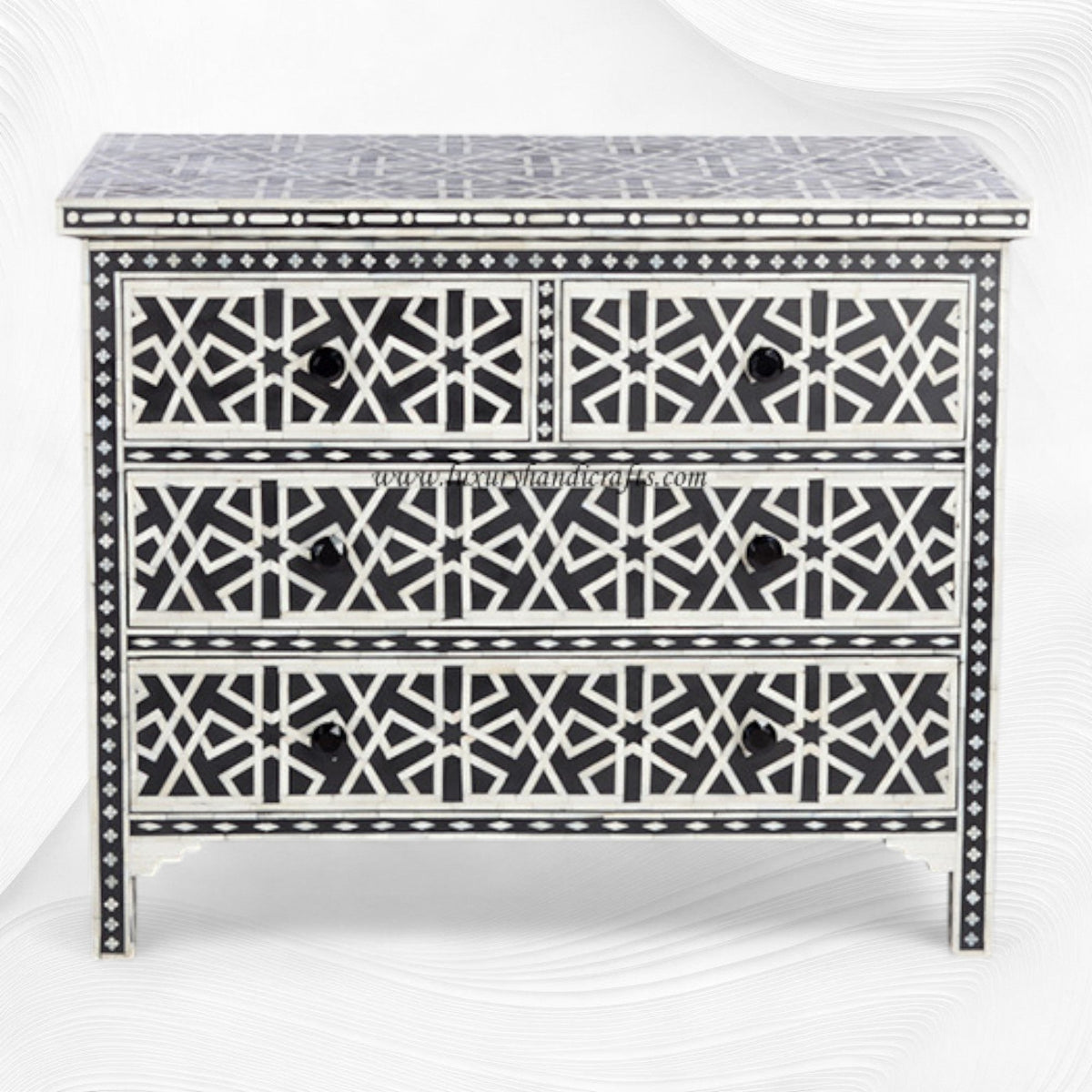 Abstract Bone Inlay Chest of 4 Drawers Black