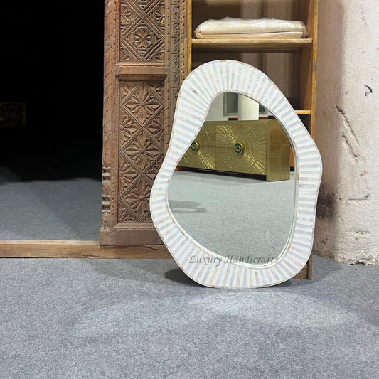 Abstract Bone Inlay Wall Mirror White