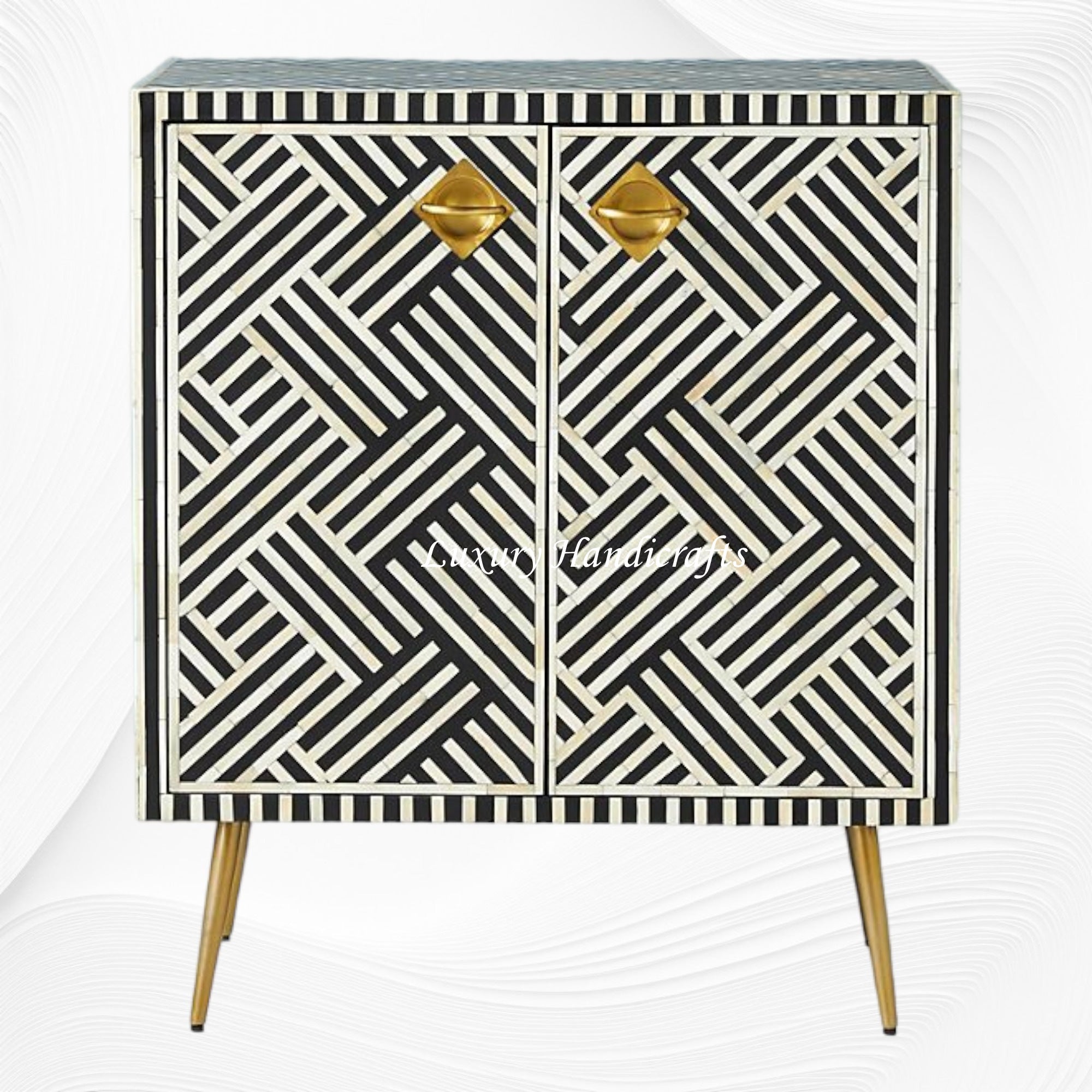 Optical Bone Inlay Entryway Cabinet Black 1