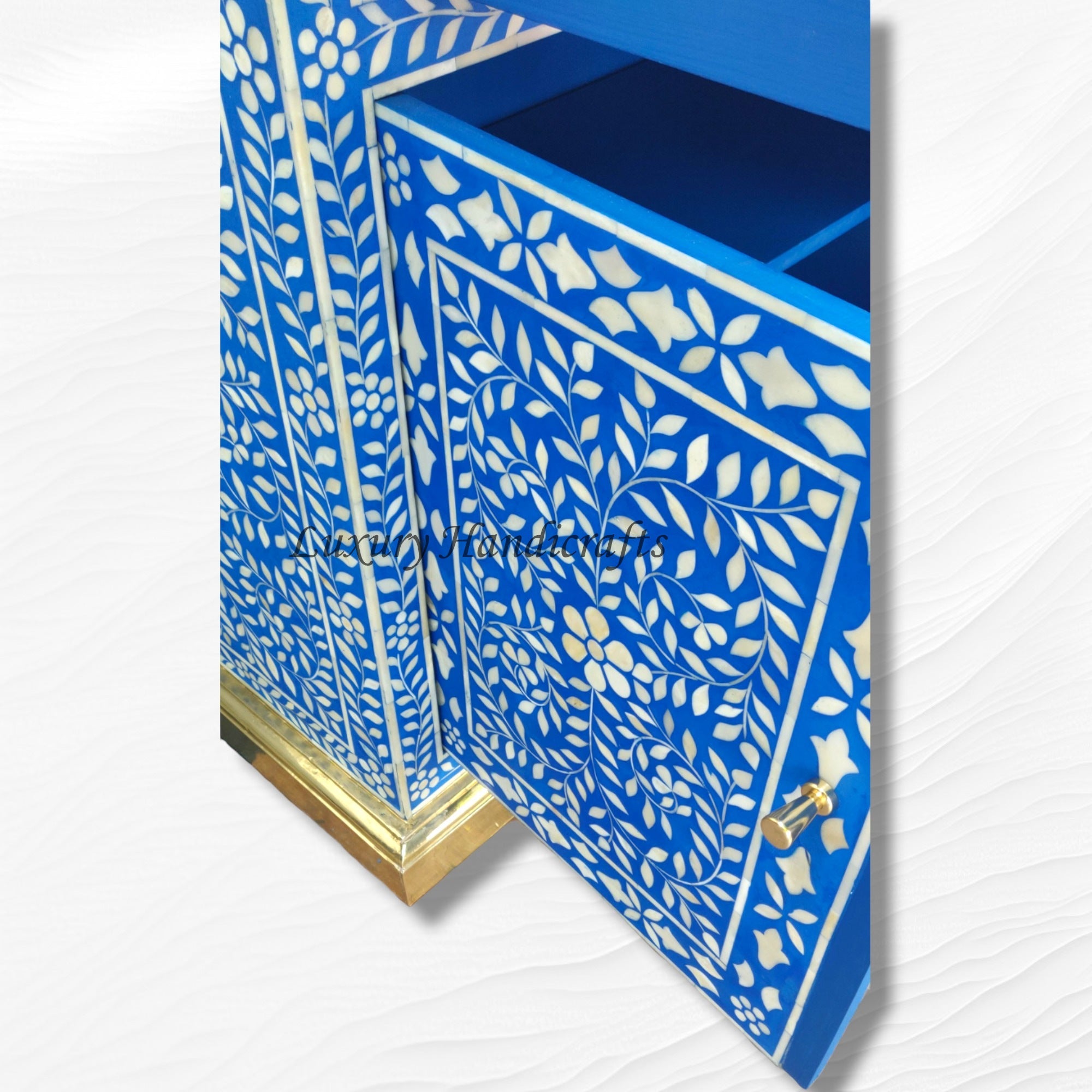 Indian Inlay Blue Arabic Floral Bone Inlay Buffet Blue – Luxury Handicrafts