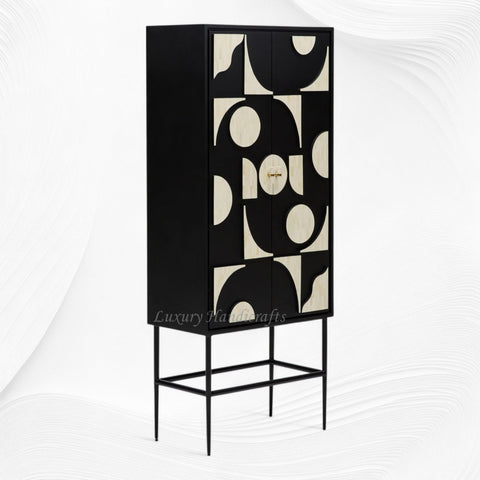 Arya Bone Inlay Bar Cabinet Black