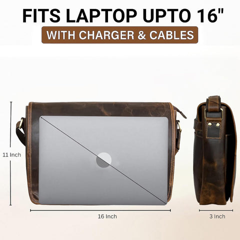 Atlas Genuine Leather Laptop Bag Brown