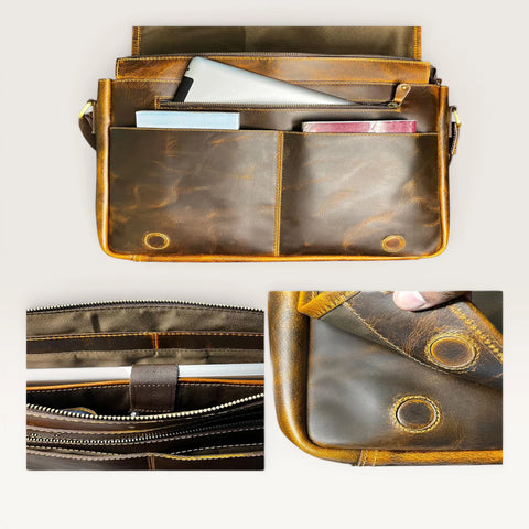 Atlas Genuine Leather Laptop Bag Brown