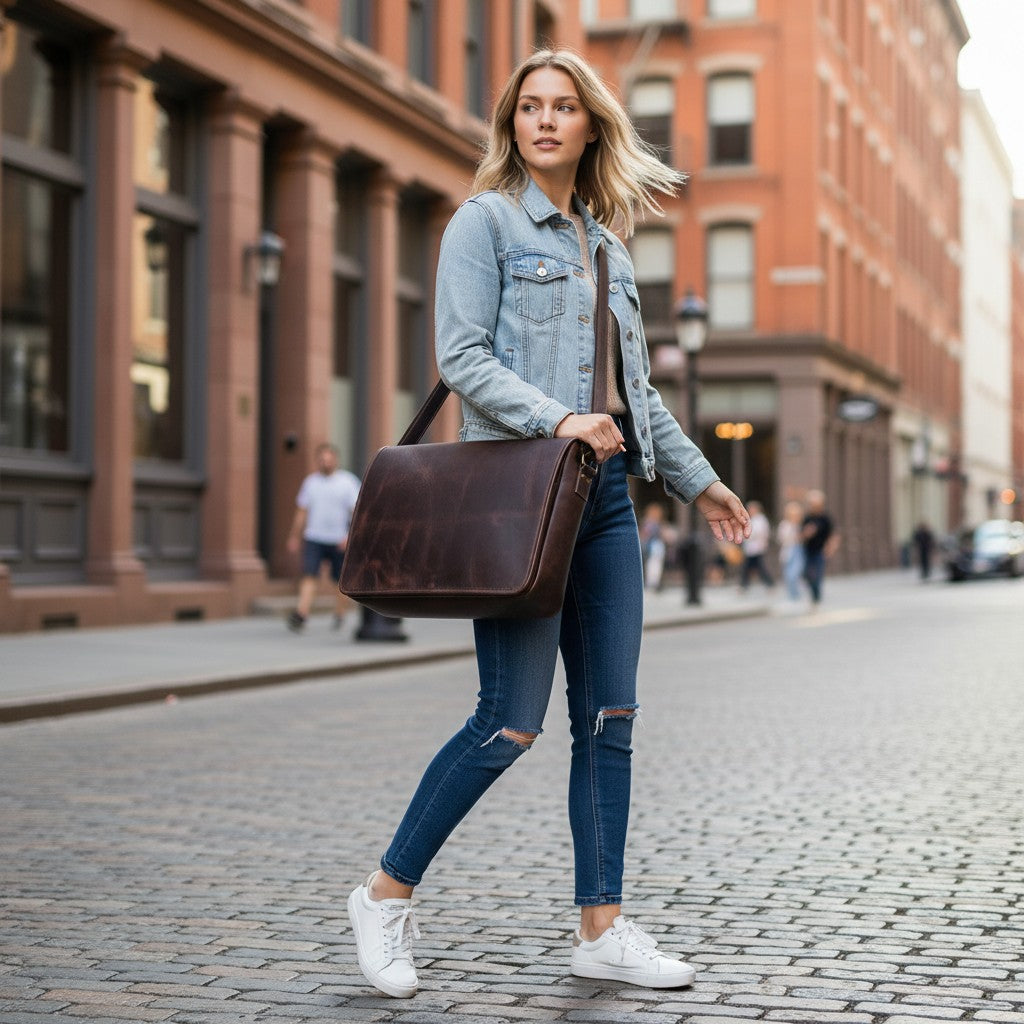 Atlas Genuine Leather Laptop Bag Mulberry