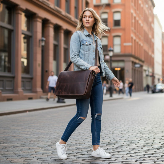 Atlas Genuine Leather Laptop Bag Mulberry