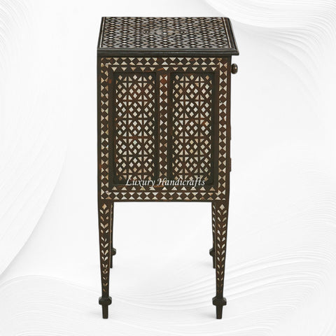 Bhawana Nightstand Mother of Pearl Inlay Walnut Finish