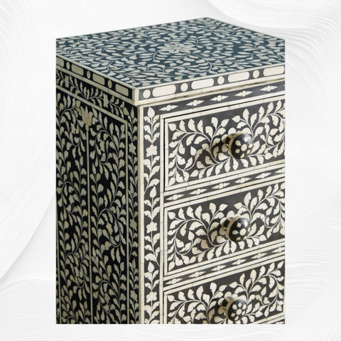 Black Bone Inlay 6 Drawer Floral Lingerie Chest