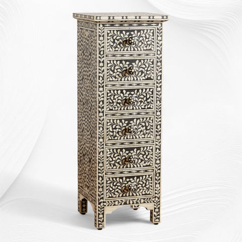 Black Bone Inlay 6 Drawer Floral Lingerie Chest
