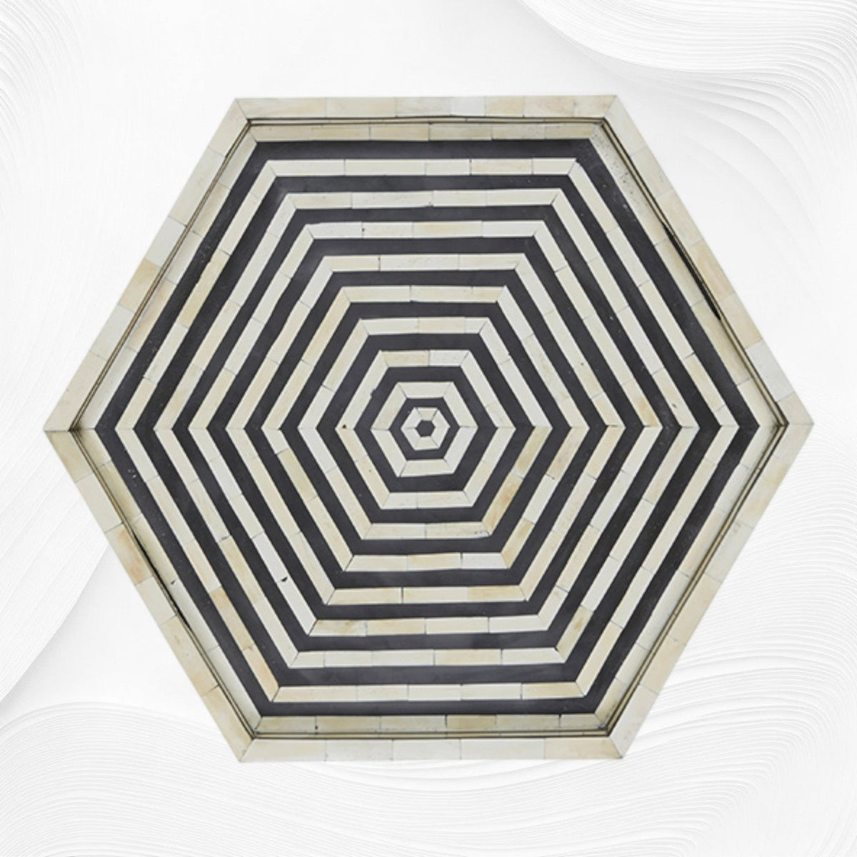 Black Bone Inlay Tray Hexagon | Black And White Bone Inlay Tray