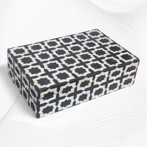 Black Moroccan Pattern Bone Inlay Box