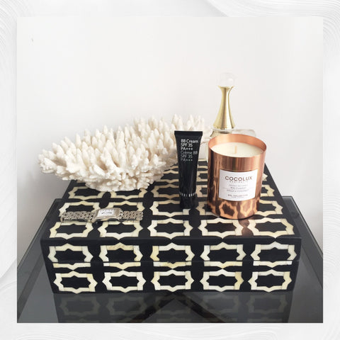 Black Moroccan Pattern Bone Inlay Box