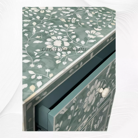 Blooming Flowers Bone Inlay Bedside Green Resin