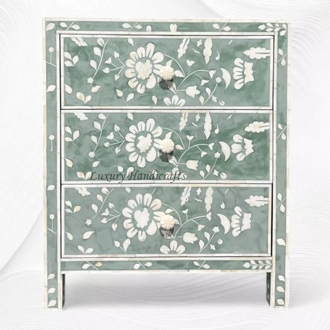 Blooming Flowers Bone Inlay Bedside Green Resin