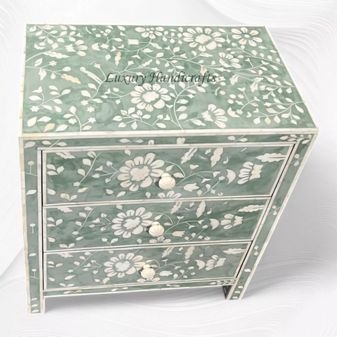 Blooming Flowers Bone Inlay Bedside Green Resin