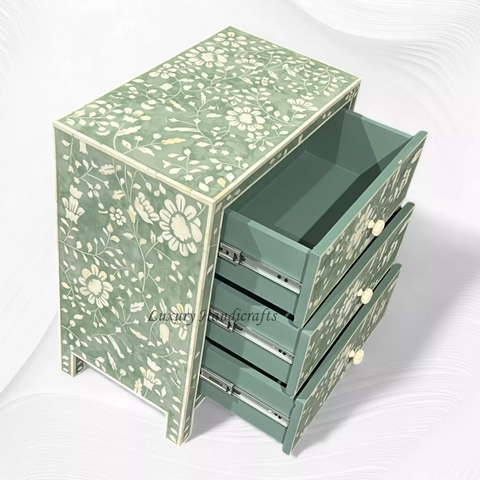 Blooming Flowers Bone Inlay Bedside Green Resin