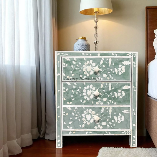 Blooming Flowers Bone Inlay Bedside Green Resin