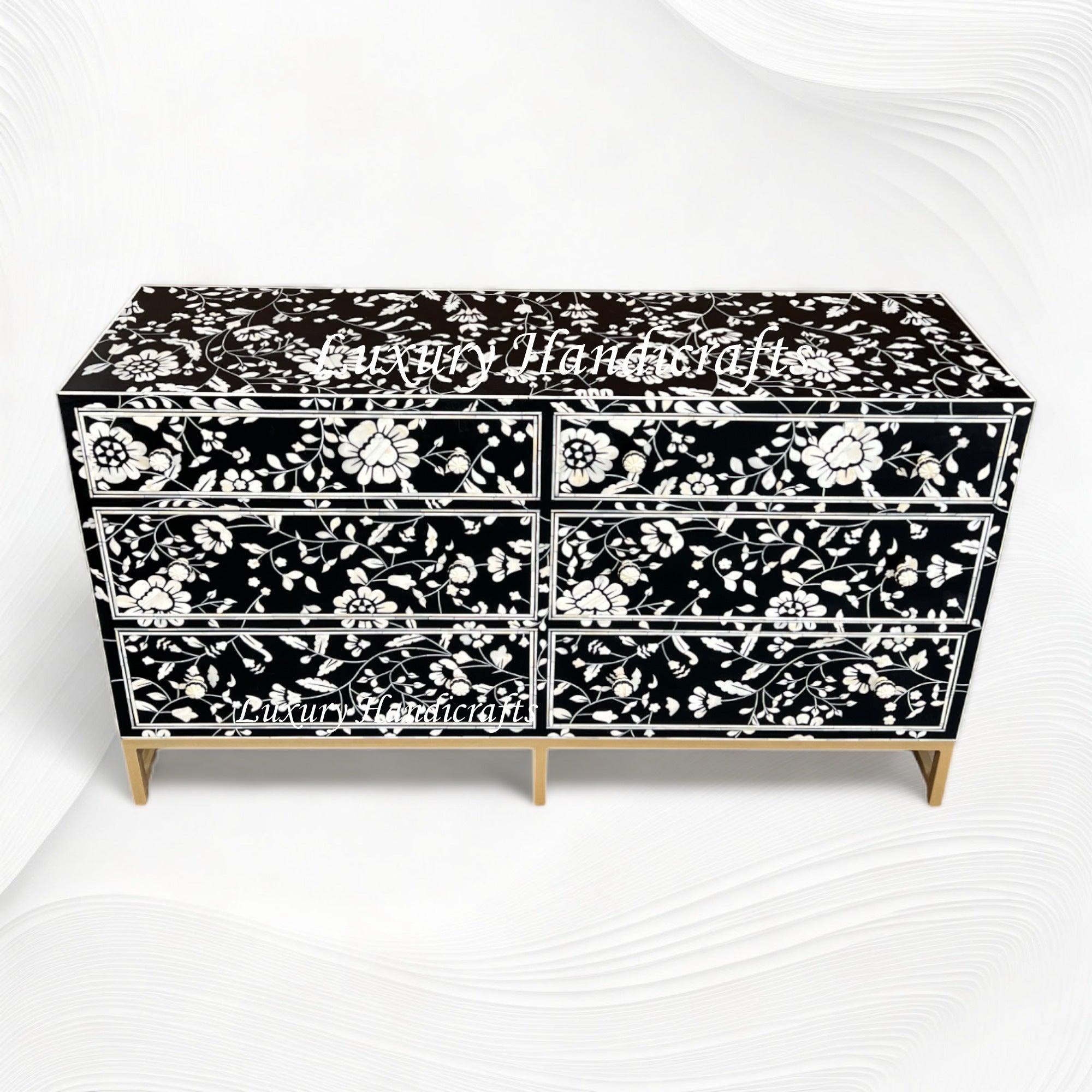 Blooming Flowers Bone Inlay Chest Black 2