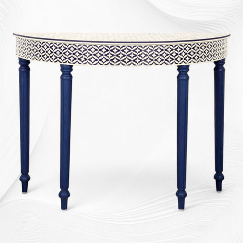 Blue Embossed Bone Inlay Curved Console