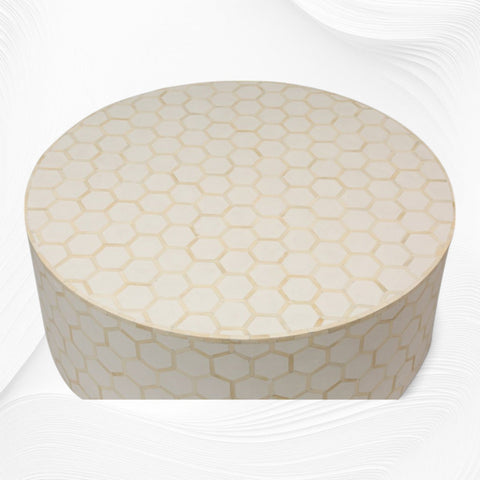 Bone Inlaid Round Coffee Table Honeycomb White | Bone And Wood Inlay Table