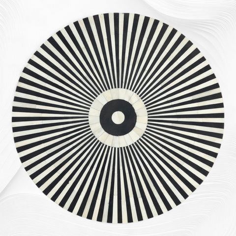 Bone Inlay Center Table Stripe Design Black