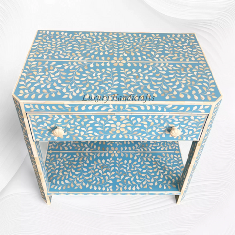 Bone Inlay Edge Floral Bedside Sky Blue