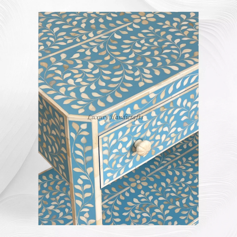 Bone Inlay Edge Floral Bedside Sky Blue