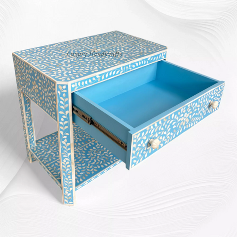 Bone Inlay Edge Floral Bedside Sky Blue