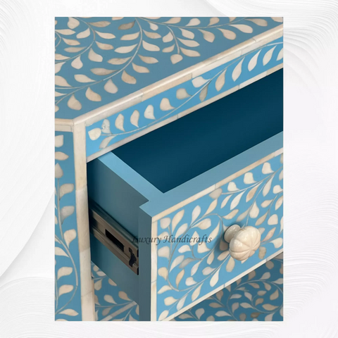 Bone Inlay Edge Floral Bedside Sky Blue