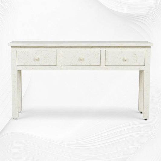 Bone Inlay Floral 3 Drawer Floral Console Edge White