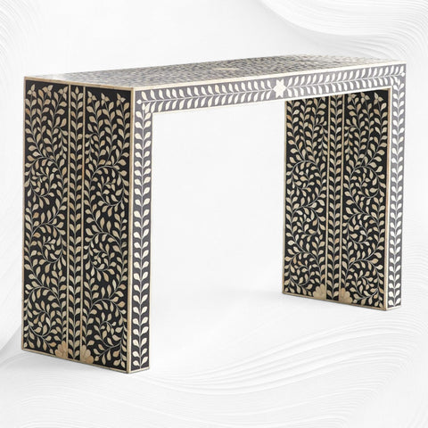 Bone Inlay Floral Console Table Black