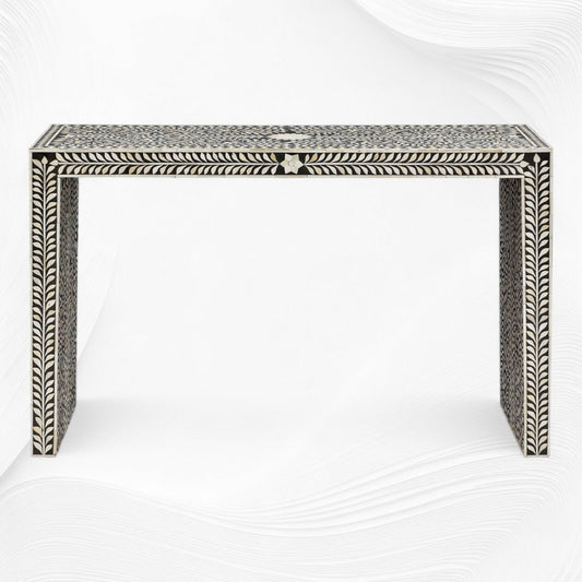 Bone Inlay Floral Console Table Black