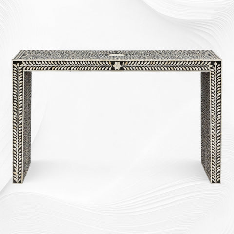 Bone Inlay Floral Console Table Black