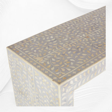 Bone Inlay Floral Console Table Grey
