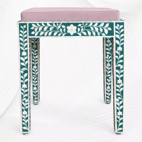 Bone Inlay Floral Stool Green
